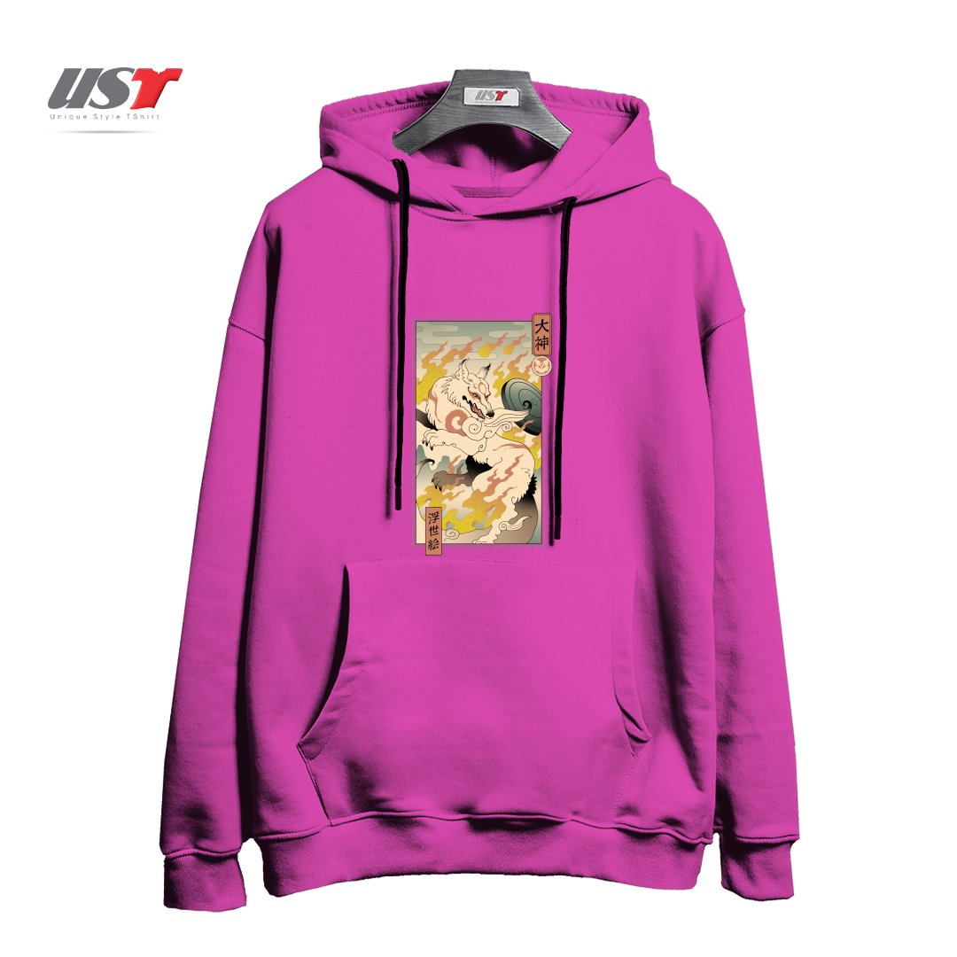 طرح MOUNTAIN WOLF هودی اورسایزرنگ صورتی