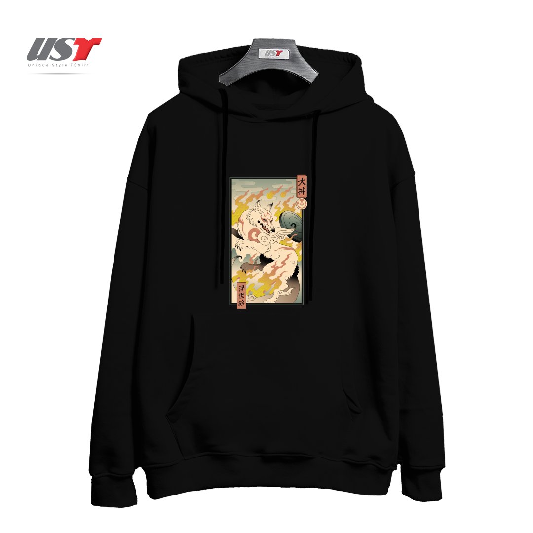 طرح MOUNTAIN WOLF هودی اورسایزرنگ مشکی