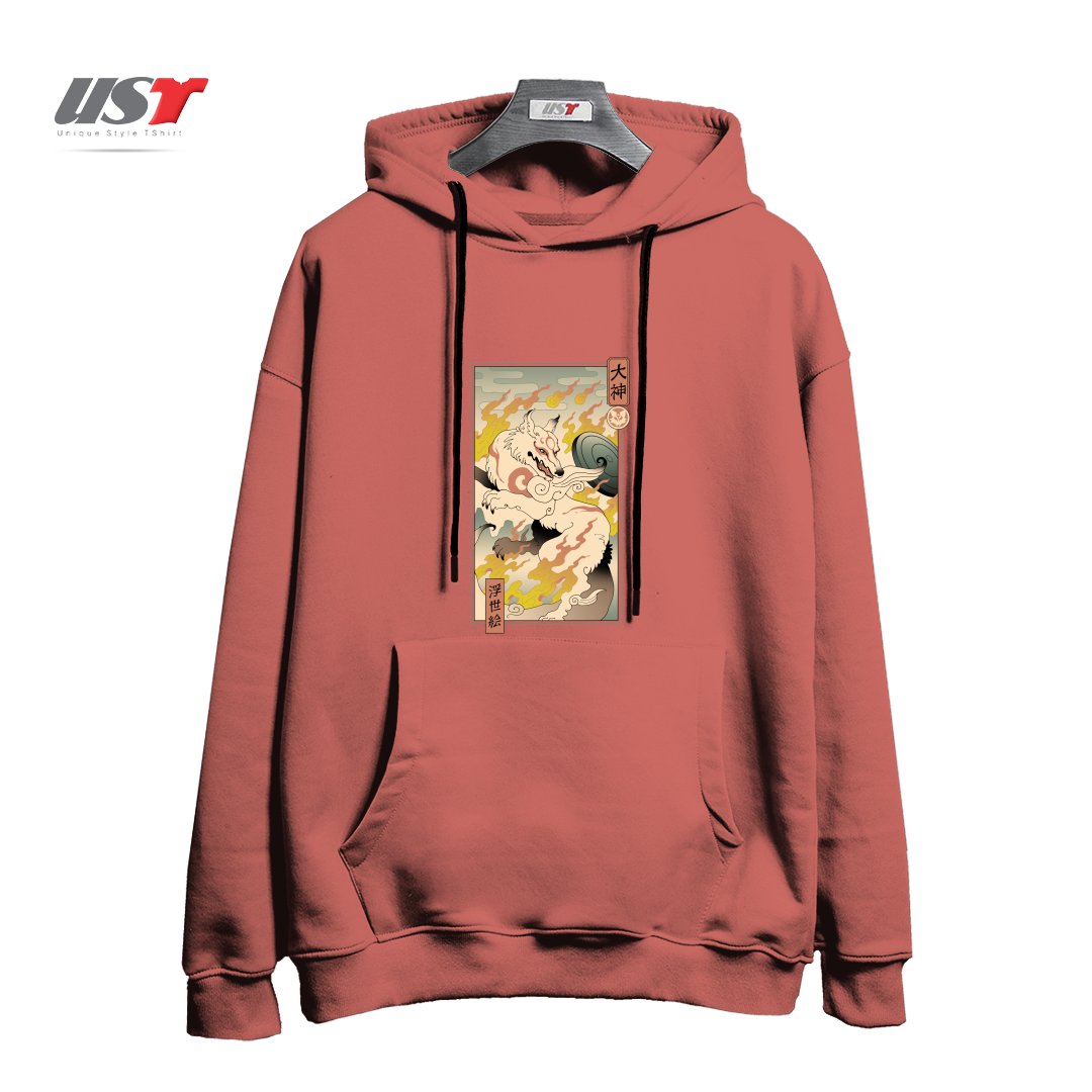 طرح MOUNTAIN WOLF هودی اورسایزرنگ آجری