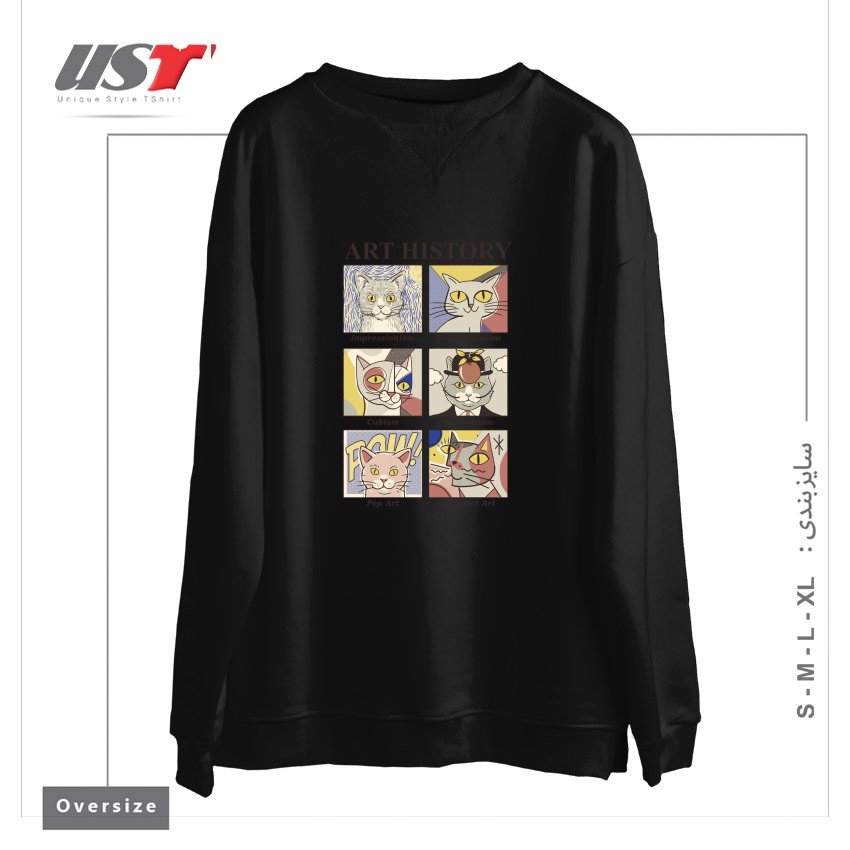 طرح ART HISTORY سوییشرت اورسایزرنگ مشکی
