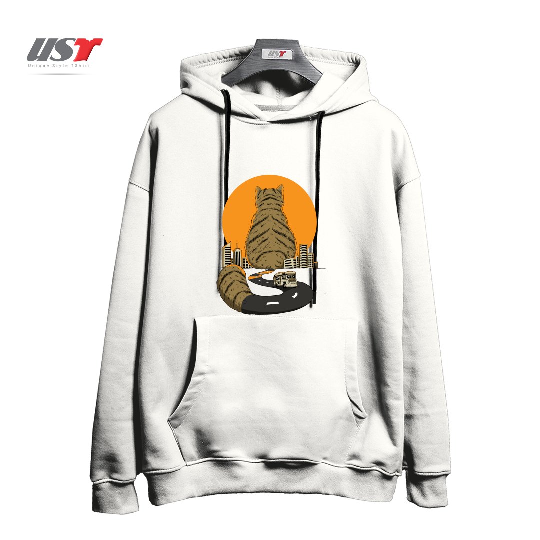 طرح CAT CITY هودی اورسایزرنگ سفید