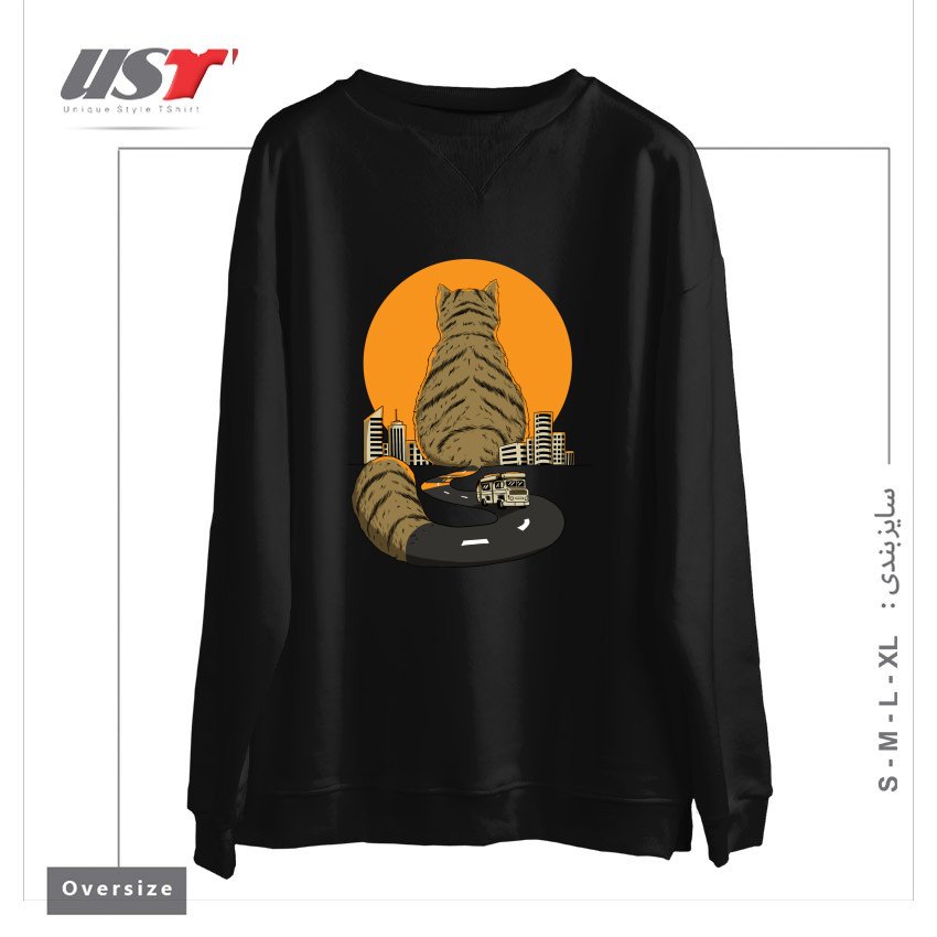 طرح CAT CITY سوییشرت اورسایزرنگ مشکی