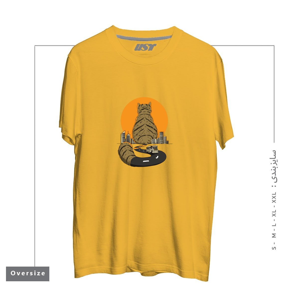 طرح CAT CITY تیشرت اورسایزرنگ خردلی