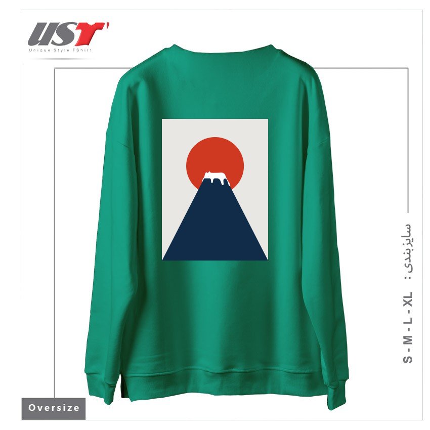 طرح CAT LANDSCAPE 5 سوییشرت اورسایزرنگ سبز سدری