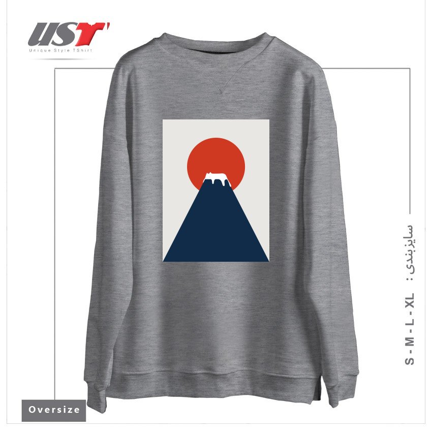 طرح CAT LANDSCAPE 5 سوییشرت اورسایزرنگ طوسی ملانژ