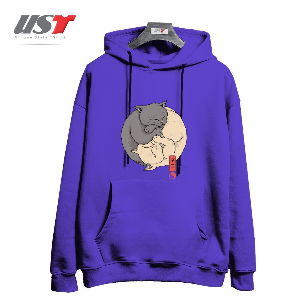 طرح YIN YANG CATS هودی اورسایزرنگ بنفش