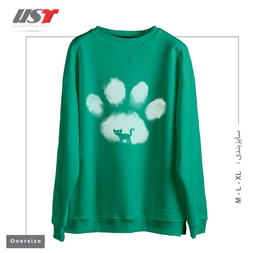 طرح CAT MARK سوییشرت اورسایزرنگ سبز سدری