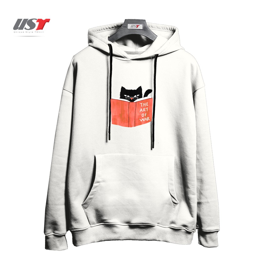 طرح DIABOLIC CAT هودی اورسایزرنگ سفید