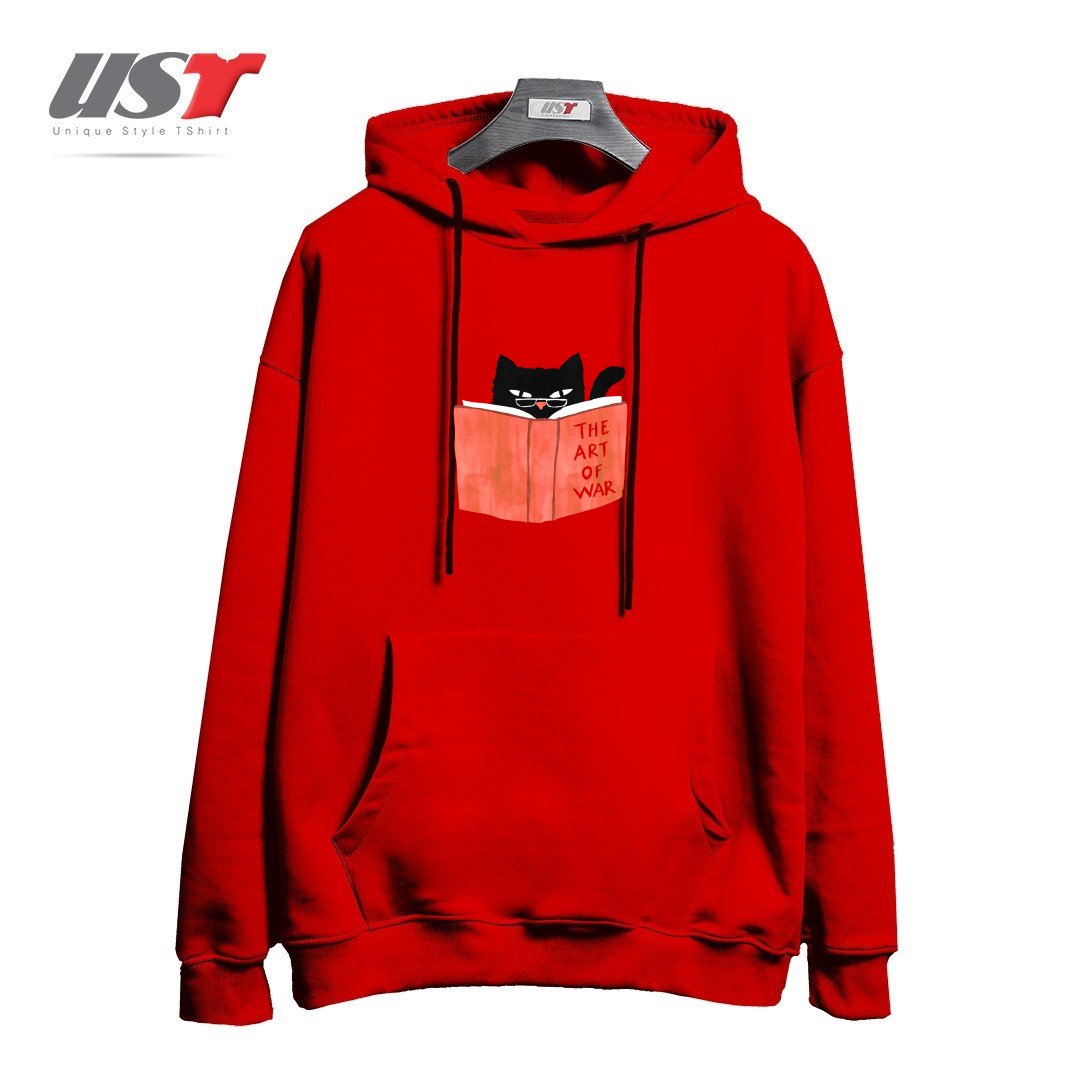 طرح DIABOLIC CAT هودی اورسایزرنگ قرمز