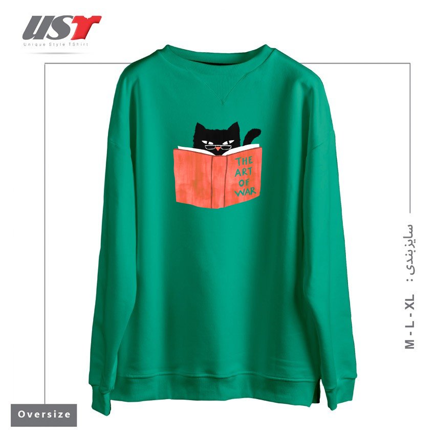 طرح DIABOLIC CAT سوییشرت اورسایزرنگ سبز سدری