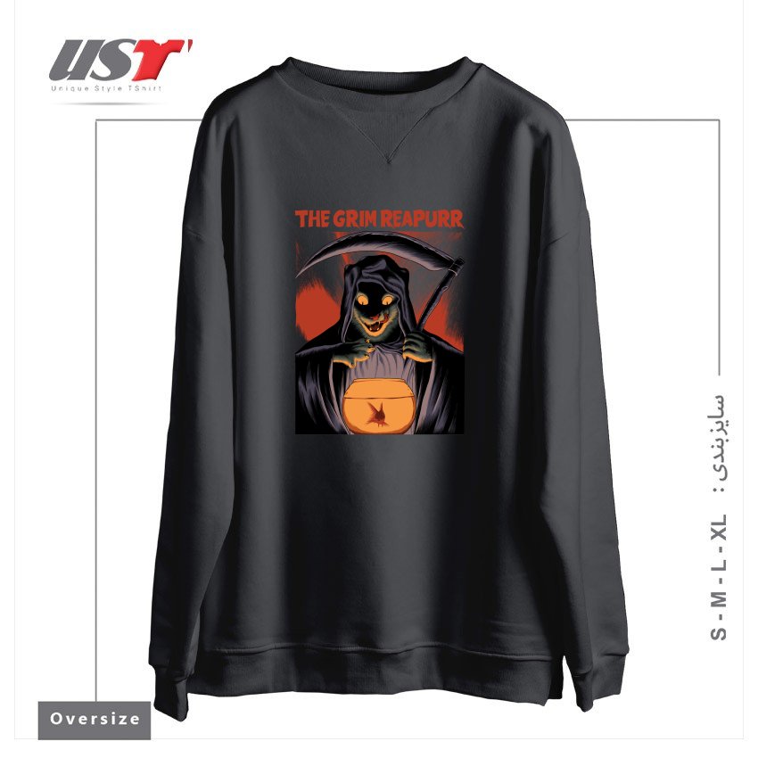 طرح THE GRIM REAPURR سوییشرت اورسایزرنگ دودی