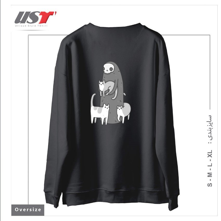 طرح THE GRIM AND HER CATS سوییشرت اورسایزرنگ دودی
