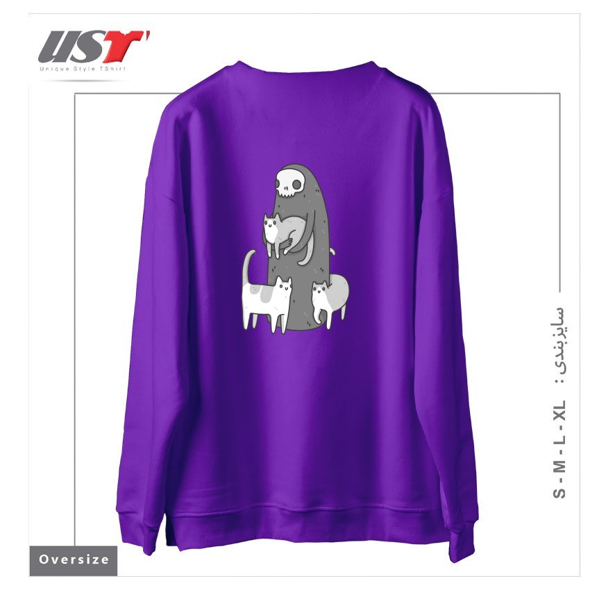 طرح THE GRIM AND HER CATS سوییشرت اورسایزرنگ بنفش