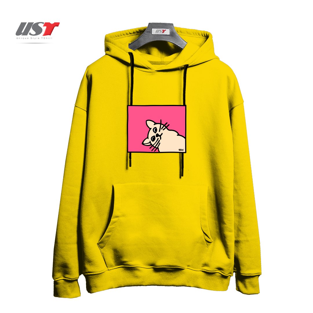 طرح STAY CURIOUS هودی اورسایزرنگ زرد