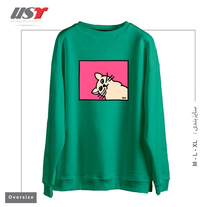 طرح STAY CURIOUS سوییشرت اورسایزرنگ سبز سدری