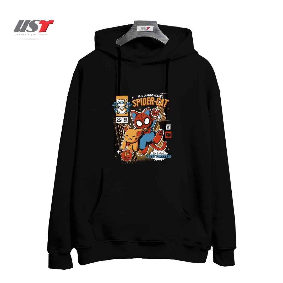 طرح SPIDER CAT هودی اورسایزرنگ مشکی