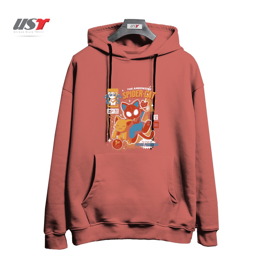 طرح SPIDER CAT هودی اورسایزرنگ آجری