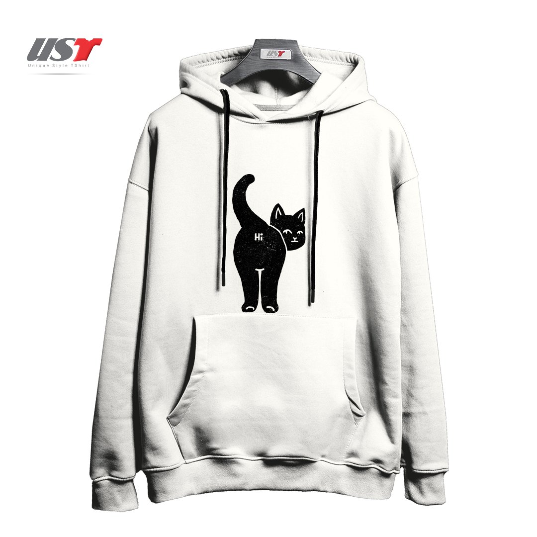 طرح HELLO CAT BUTT MINIMALIST BLACK BY TOBE FONSECA121212 هودی اورسایزرنگ سفید