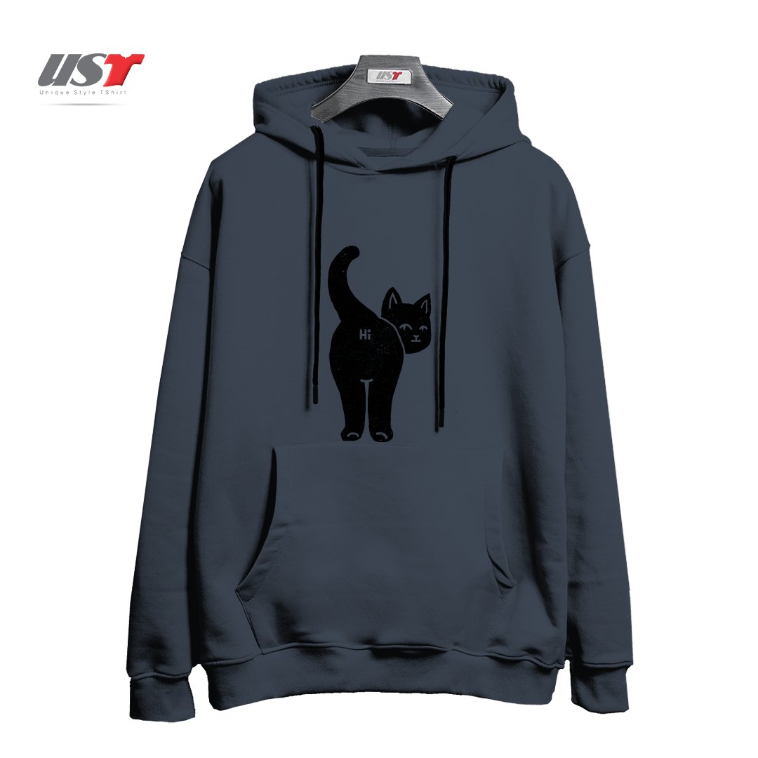 طرح HELLO CAT BUTT MINIMALIST BLACK BY TOBE FONSECA121212 هودی اورسایزرنگ دودی