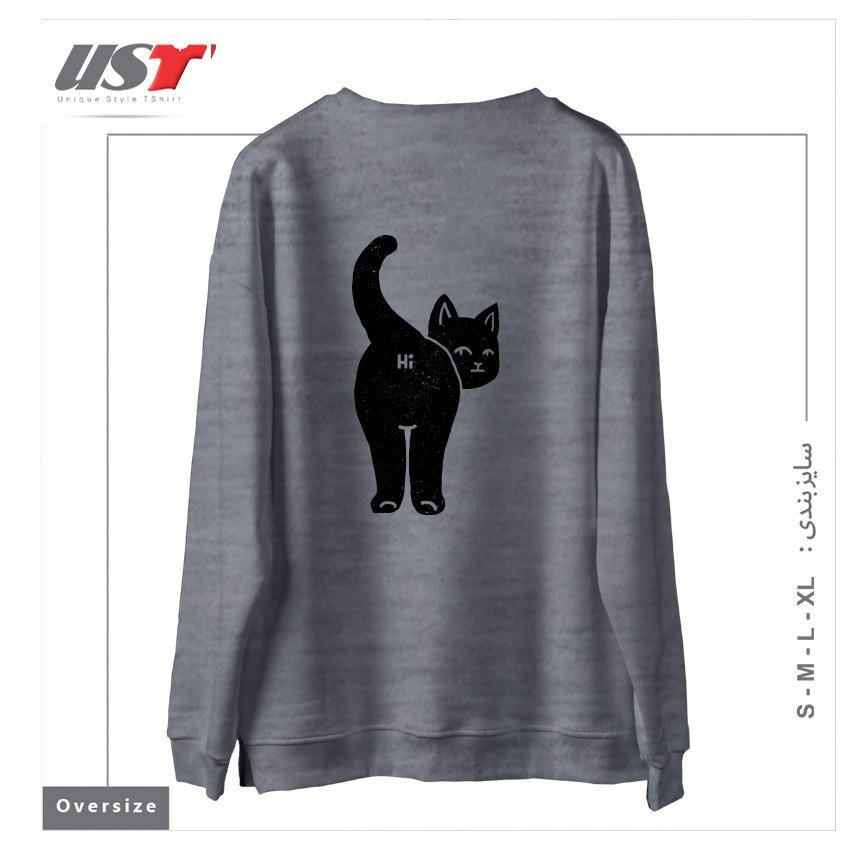 طرح HELLO CAT BUTT MINIMALIST BLACK BY TOBE FONSECA121212 سوییشرت اورسایزرنگ طوسی ملانژ