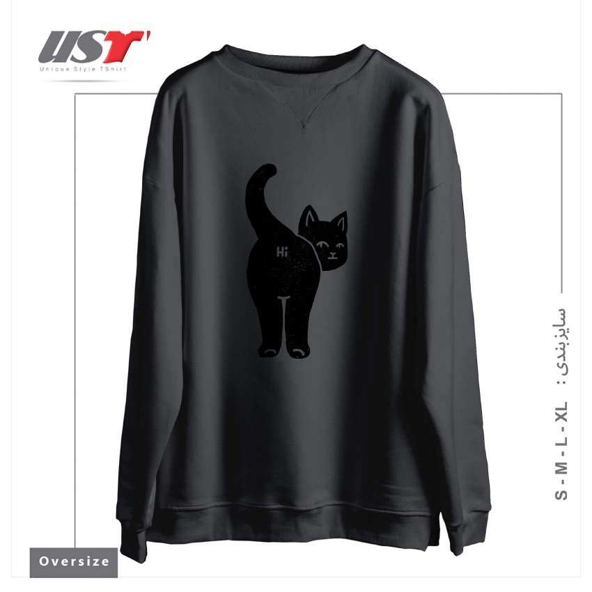 طرح HELLO CAT BUTT MINIMALIST BLACK BY TOBE FONSECA121212 سوییشرت اورسایزرنگ دودی