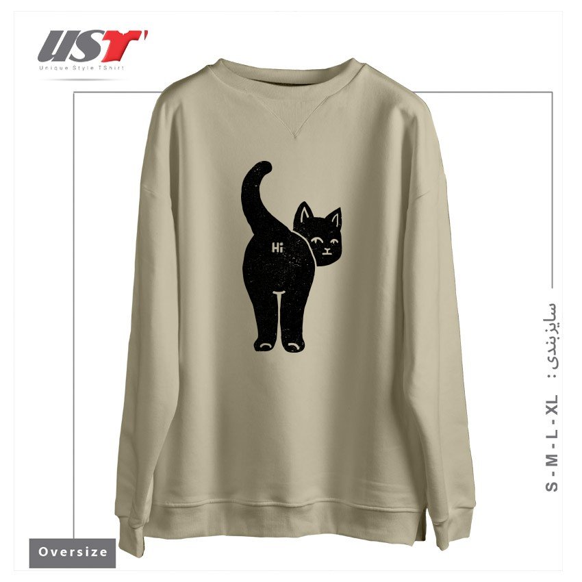 سوییشرت اورسایز طرح HELLO CAT BUTT MINIMALIST BLACK BY TOBE FONSECA121212