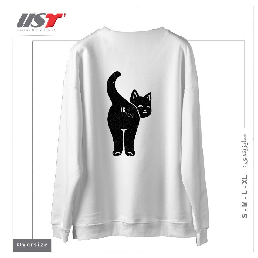 طرح HELLO CAT BUTT MINIMALIST BLACK BY TOBE FONSECA121212 سوییشرت اورسایزرنگ سفید