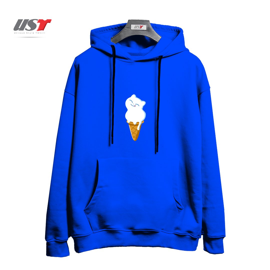 طرح ICE CREAM CAT41545415 هودی اورسایزرنگ آبی شالی
