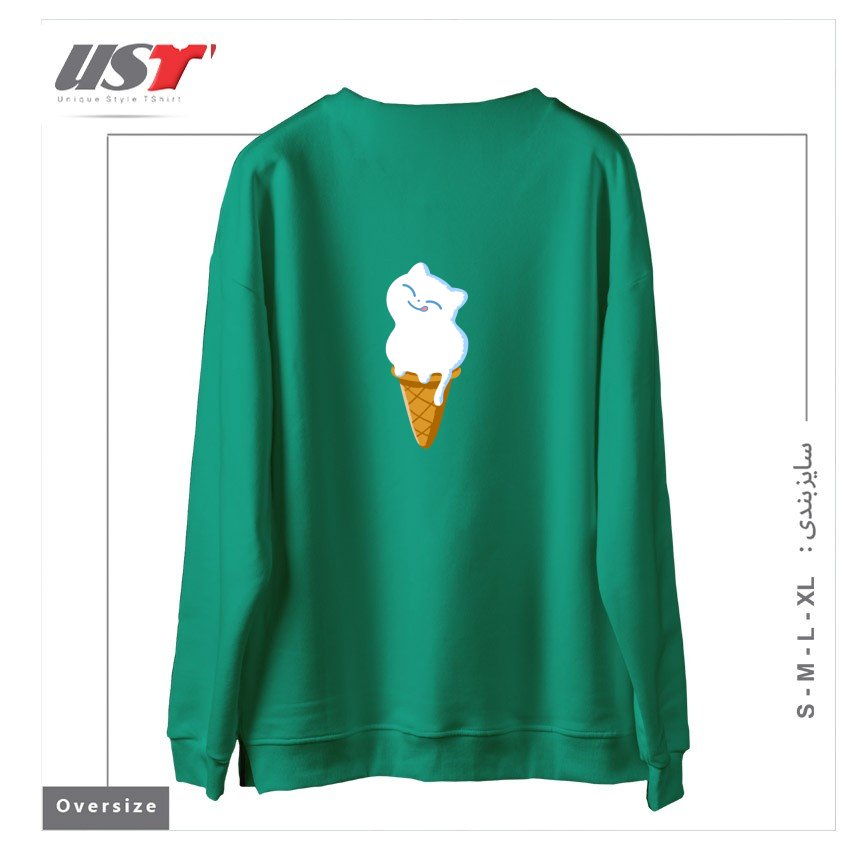 طرح ICE CREAM CAT41545415 سوییشرت اورسایزرنگ سبز سدری