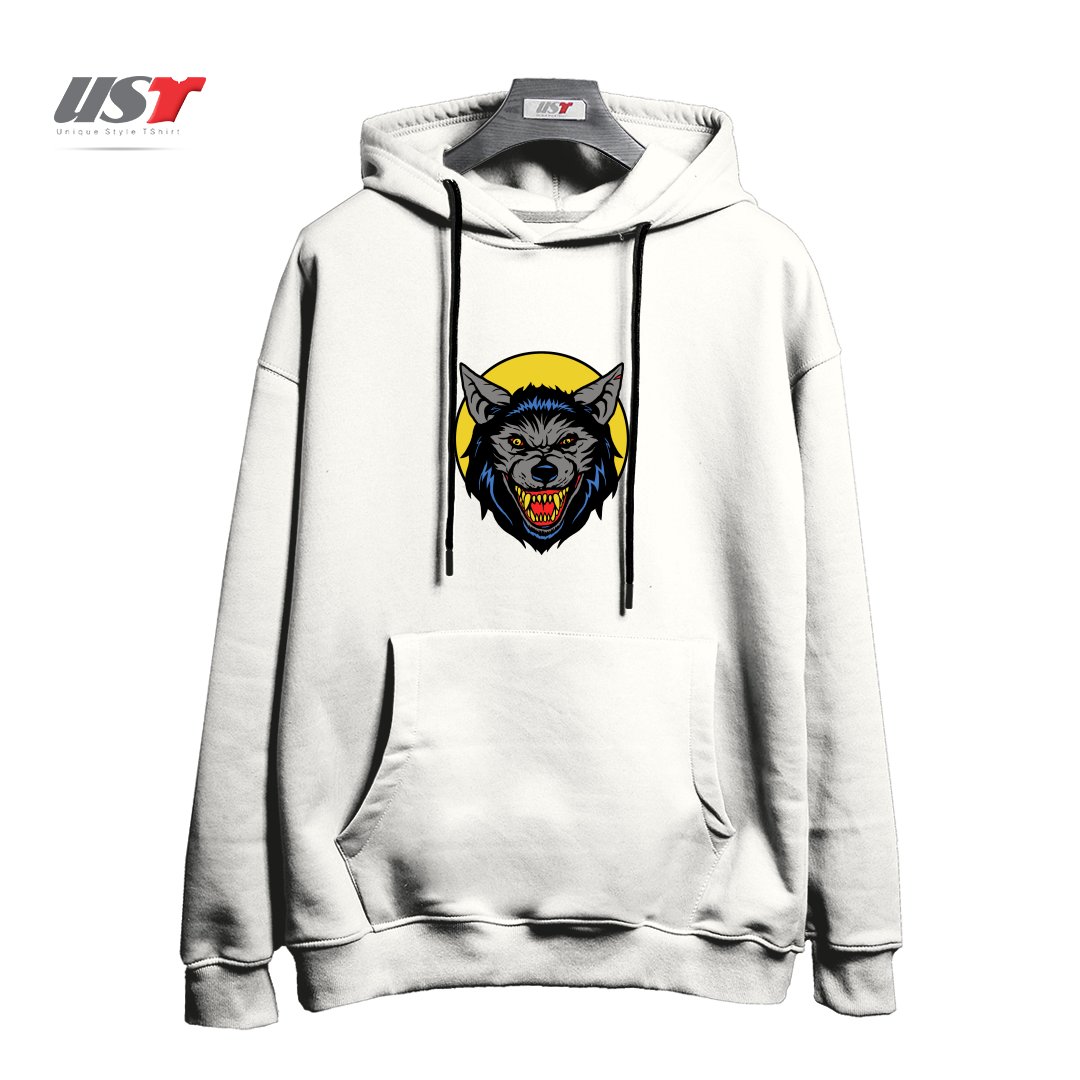 طرح RETRO WEREWOLF هودی اورسایزرنگ سفید