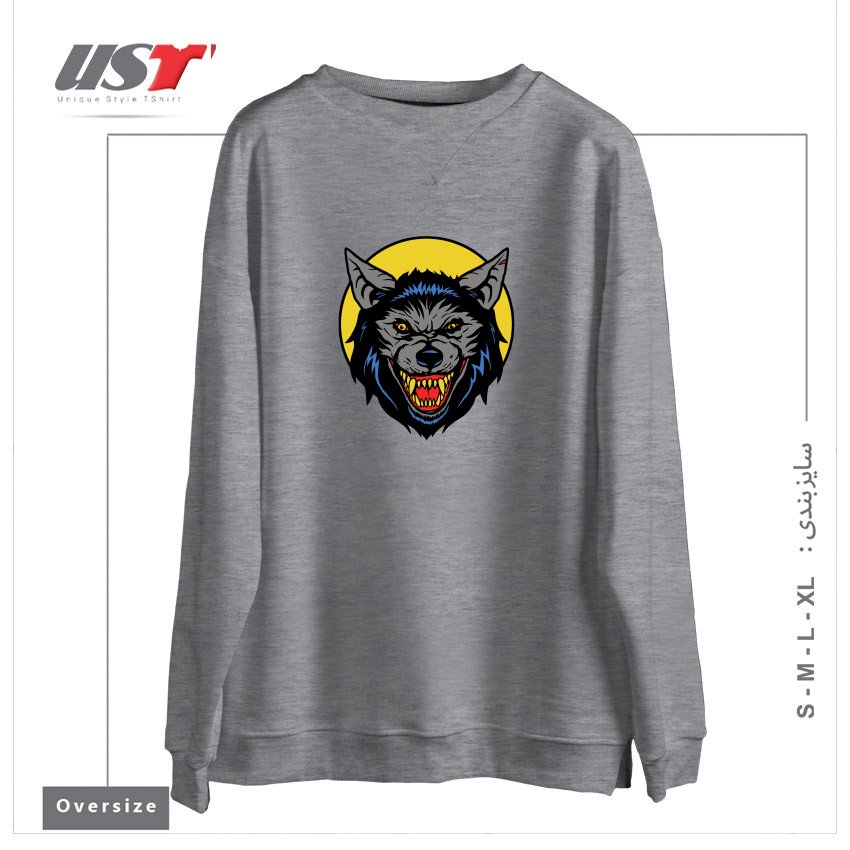 طرح RETRO WEREWOLF سوییشرت اورسایزرنگ طوسی ملانژ