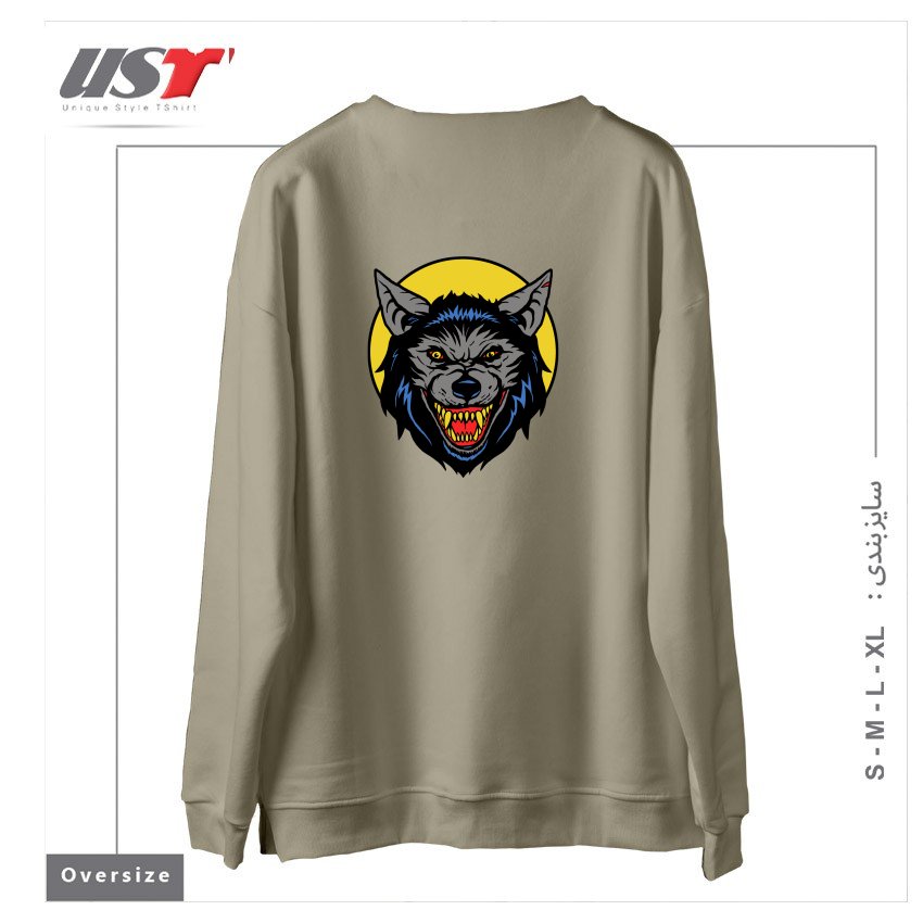 طرح RETRO WEREWOLF سوییشرت اورسایزرنگ نخودی