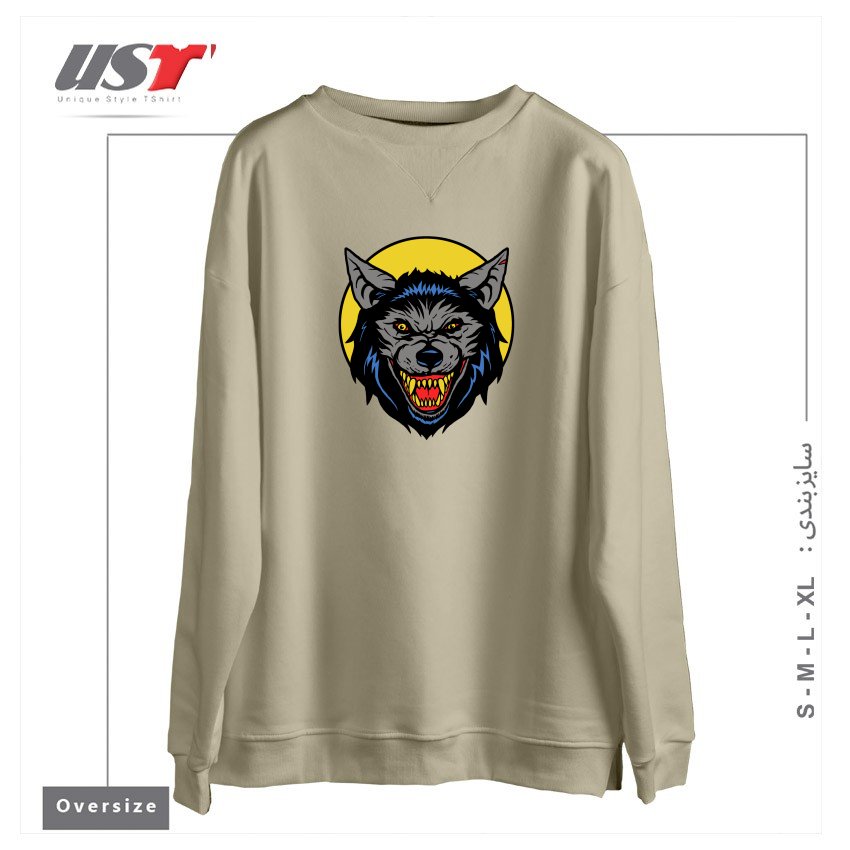 طرح RETRO WEREWOLF سوییشرت اورسایزرنگ نخودی