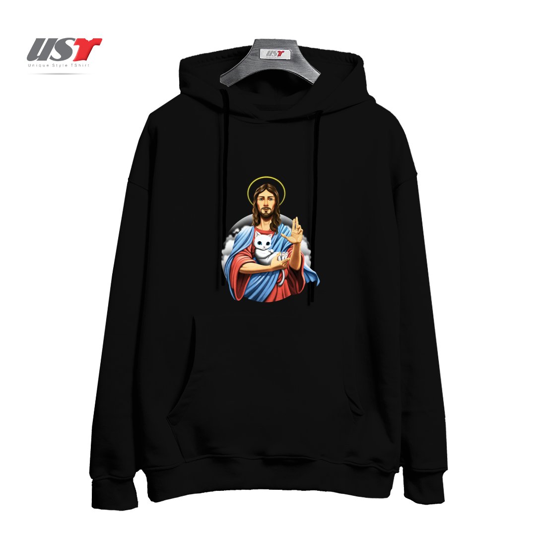طرح JESUS CAT هودی اورسایزرنگ مشکی