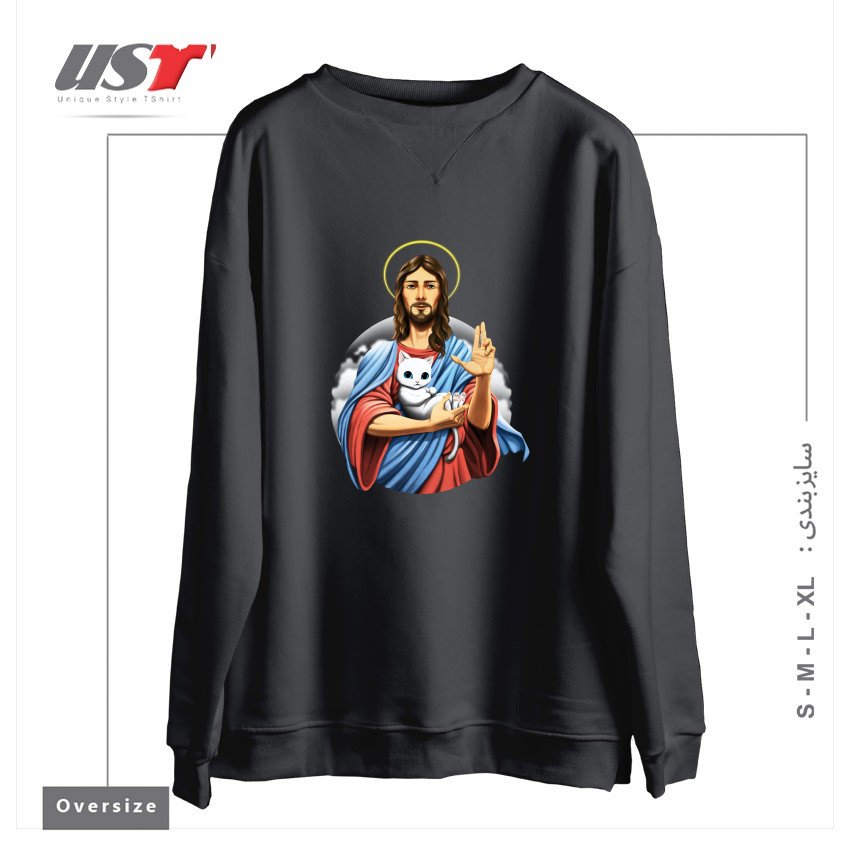 سوییشرت اورسایز طرح JESUS CAT