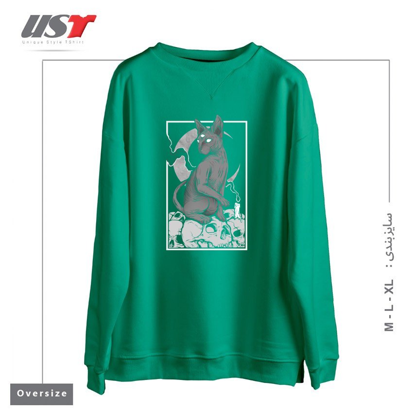 طرح OCCULT CAT سوییشرت اورسایزرنگ سبز سدری