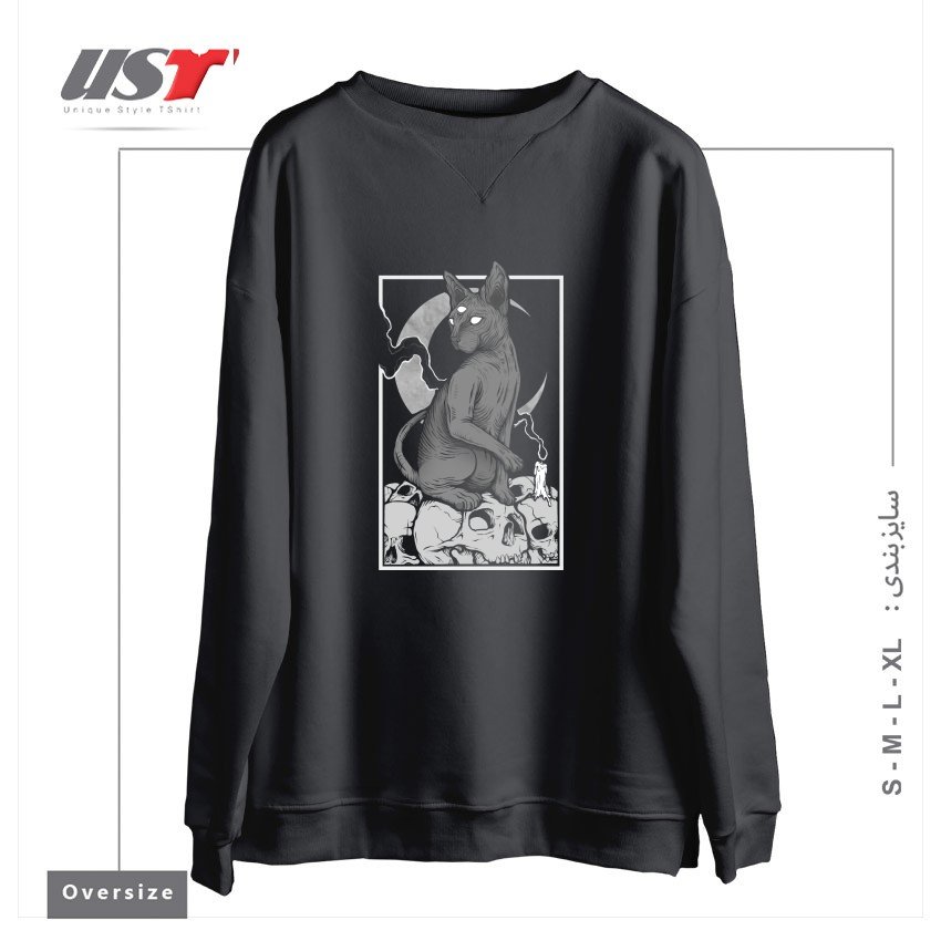 طرح OCCULT CAT سوییشرت اورسایزرنگ دودی