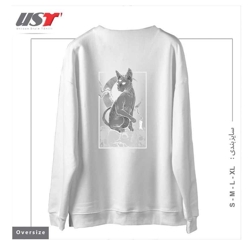 طرح OCCULT CAT سوییشرت اورسایزرنگ سفید