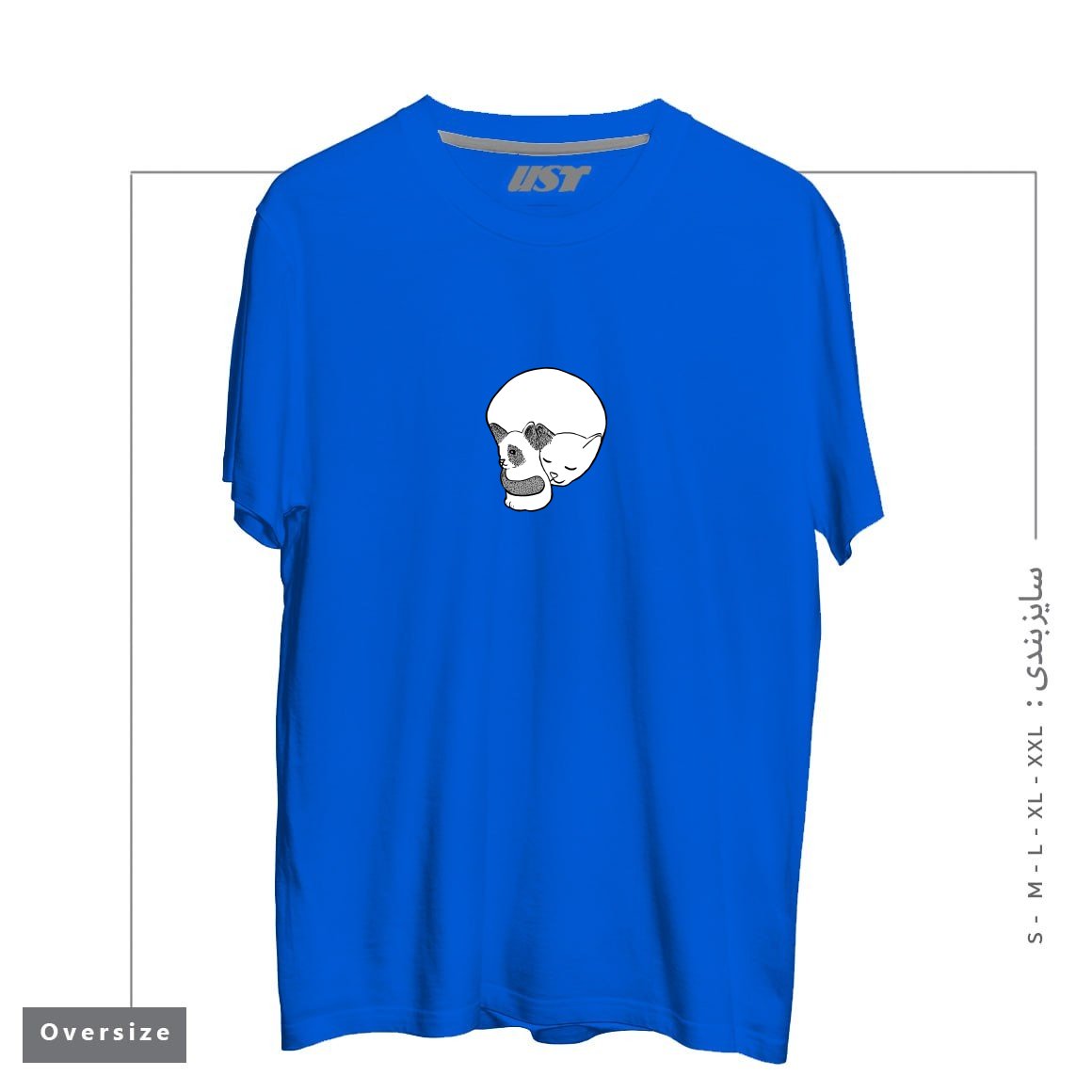 طرح SMALL KITTEN UNDER LOVE LOCK0003 تیشرت اورسایزرنگ آبی شالی