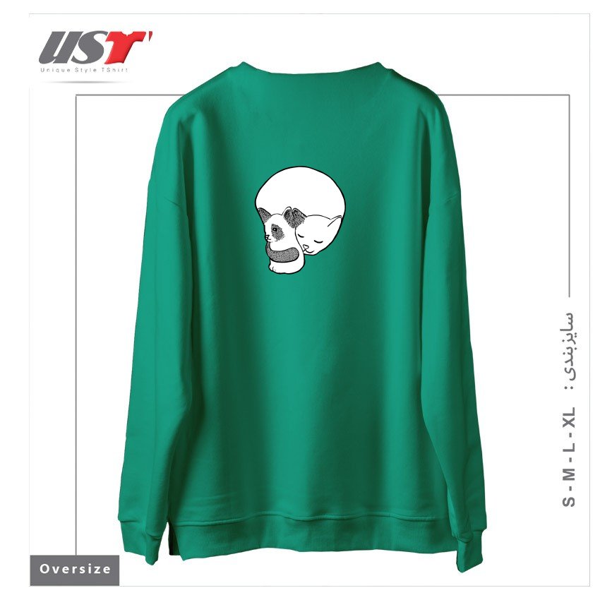 طرح SMALL KITTEN UNDER LOVE LOCK0003 سوییشرت اورسایزرنگ سبز سدری