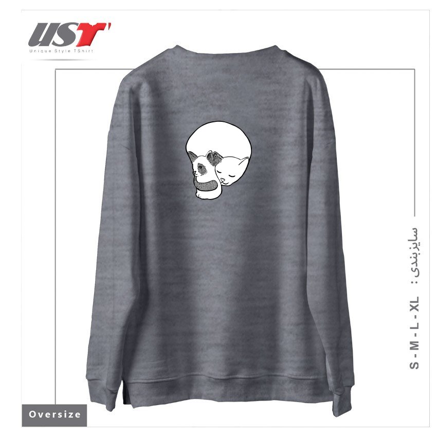 طرح SMALL KITTEN UNDER LOVE LOCK0003 سوییشرت اورسایزرنگ طوسی ملانژ