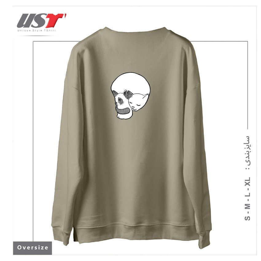 طرح SMALL KITTEN UNDER LOVE LOCK0003 سوییشرت اورسایزرنگ نخودی