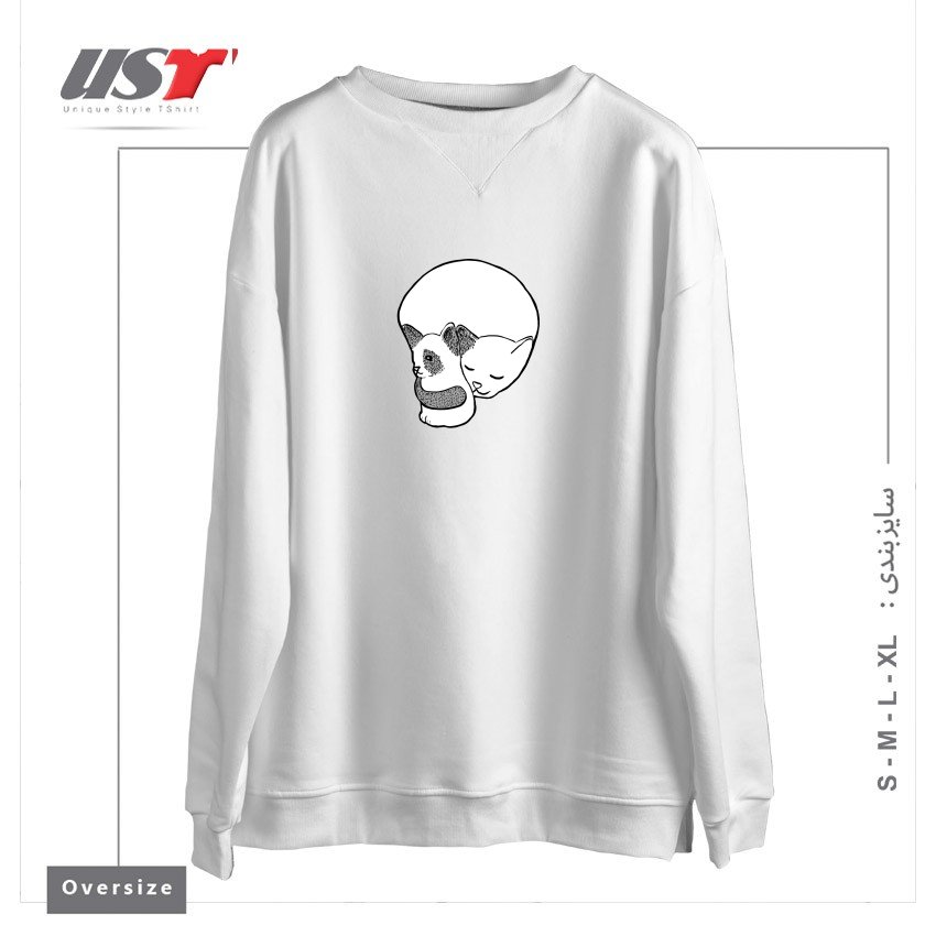 طرح SMALL KITTEN UNDER LOVE LOCK0003 سوییشرت اورسایزرنگ سفید