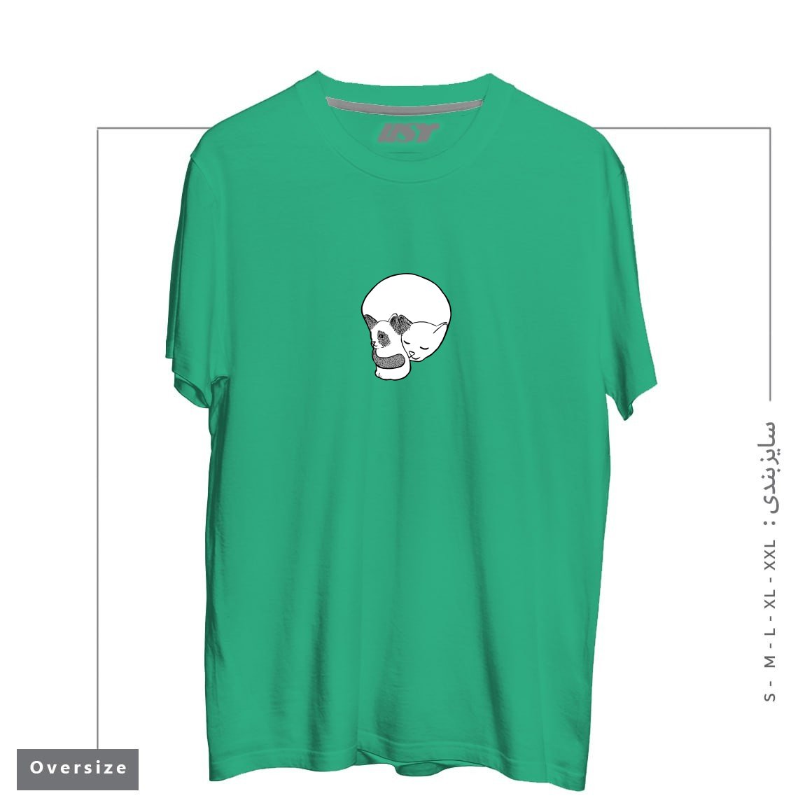 طرح SMALL KITTEN UNDER LOVE LOCK0003 تیشرت اورسایزرنگ سبز