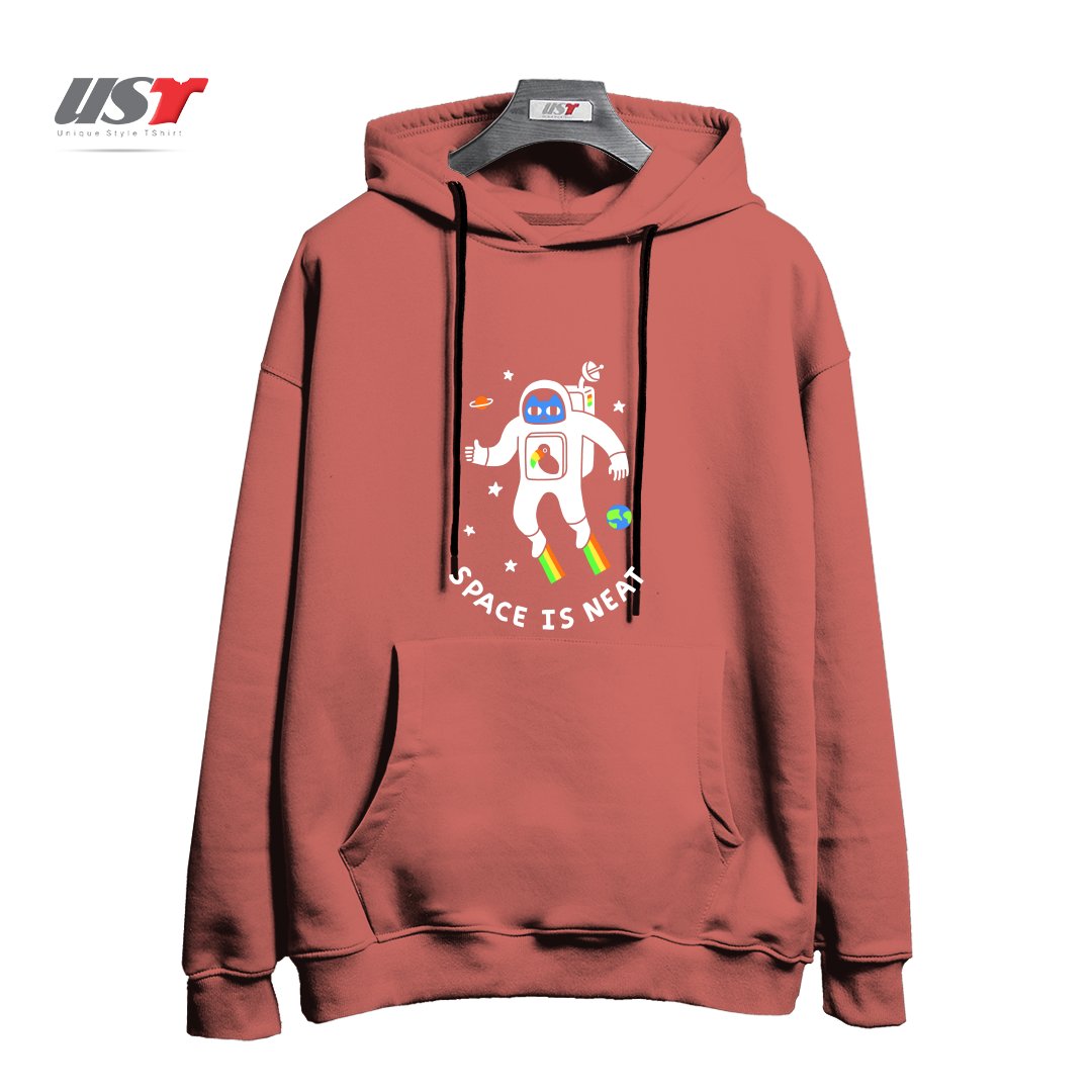 طرح SPACE IS NEAT هودی اورسایزرنگ آجری