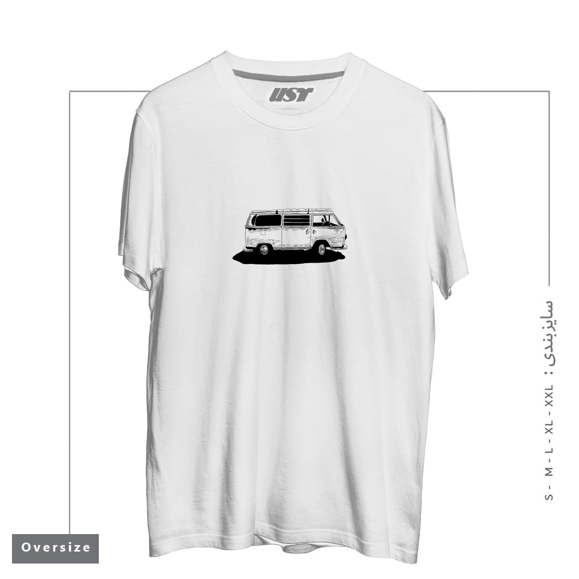 طرح VW BUS تیشرت اورسایزرنگ سفید