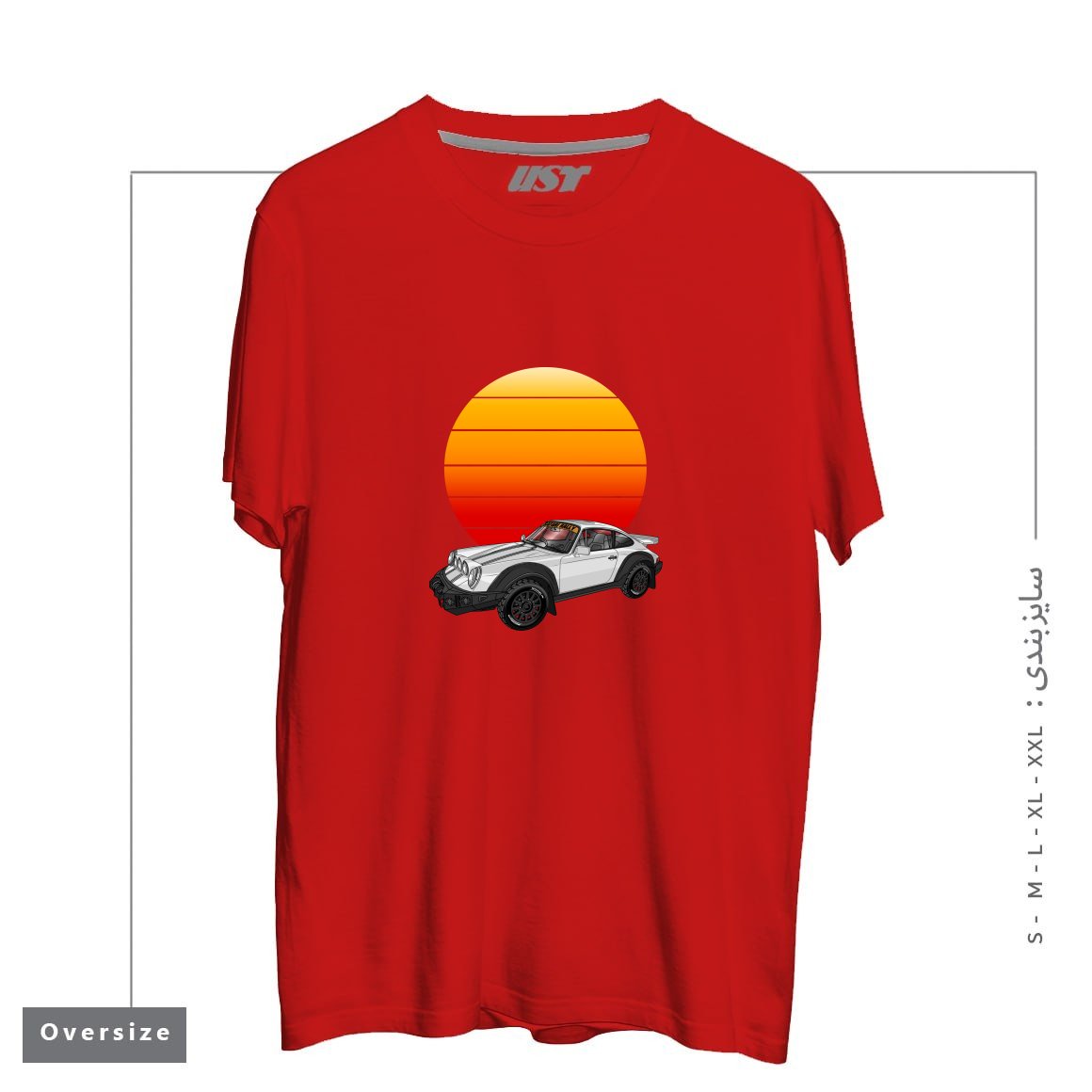طرح 911 CARRERA SAFARI RALLY SPORTS CAR SUNSET تیشرت اورسایزرنگ قرمز