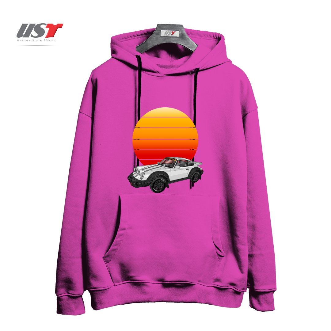 طرح 911 CARRERA SAFARI RALLY SPORTS CAR SUNSET هودی اورسایزرنگ صورتی