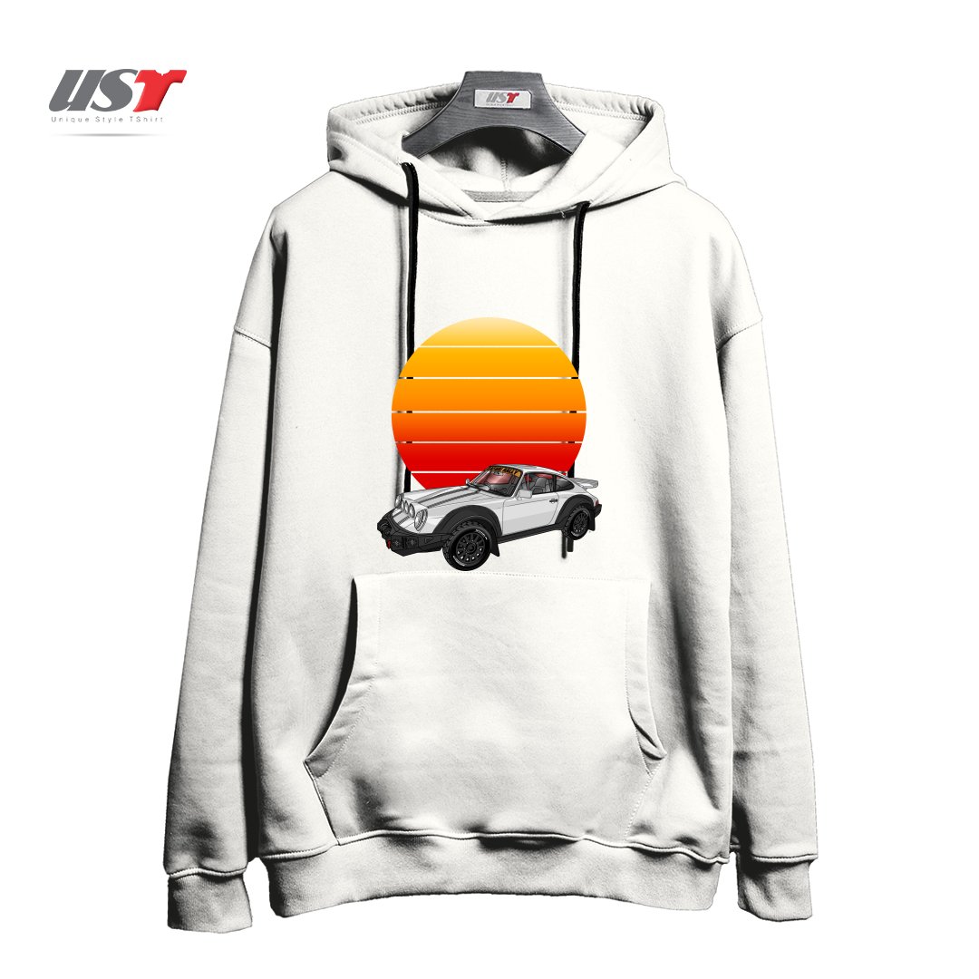 طرح 911 CARRERA SAFARI RALLY SPORTS CAR SUNSET هودی اورسایزرنگ سفید