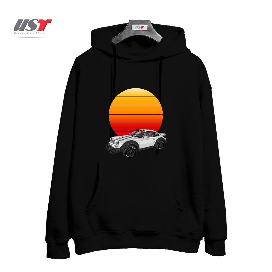 طرح 911 CARRERA SAFARI RALLY SPORTS CAR SUNSET هودی اورسایزرنگ مشکی